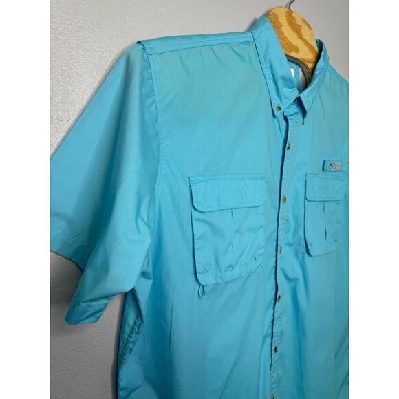 World Wide Sportsman Teal Short Sleeve Fishing Shirt 2XL Button-Down Pockets - Picture 5 of 13